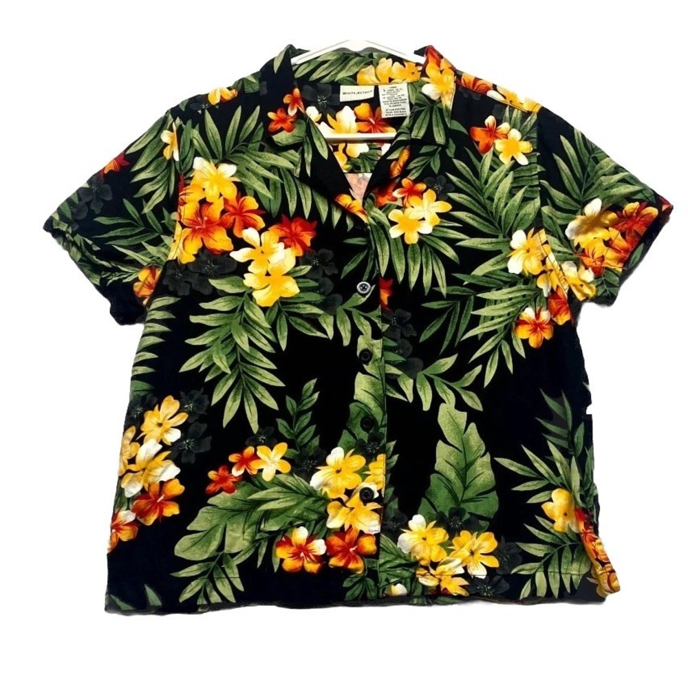 White Stag Hawaiian Shirt Womens L (12/14) Multi Tropical Floral Rayon Button Up